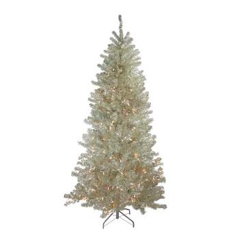 Northlight 7' Prelit Artificial Christmas Tree Metallic Sheer Champagne Tinsel - Clear Lights