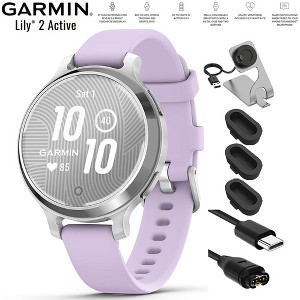 Garmin Lily 2 Active Smartwatch Silver with Purple Jasmine Band+Charging Bundle - 1 of 4