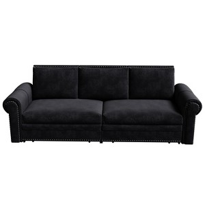 TiramisuBest 93.7" King Pull-Out Sofa Bed, 3-in-1 Convertible Faux Leather Sleeper with Nailhead Trim & Rolled Arms for Living,Dark Brown - 1 of 4