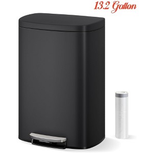 13 gal / 50 L Stainless Steel Kitchen Trash Can w/ Lid, Large Rustproof Garbage Can for Kitchen, Step-on Metal Trash Bin w/ Inner Bucket, Rear Handle - 1 of 4