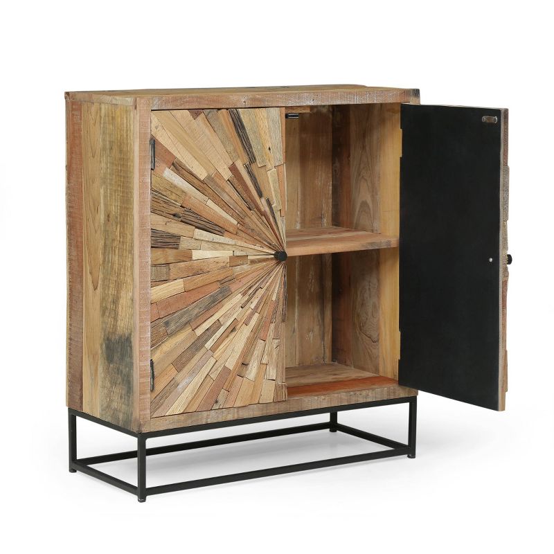 Orem Handcrafted Boho Wooden 2 Door Cabinet Natural/Black - Christopher Knight Home, 5 of 13