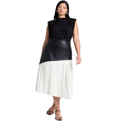 ELOQUII Women's Plus Size Mixed Media Pleated Skirt