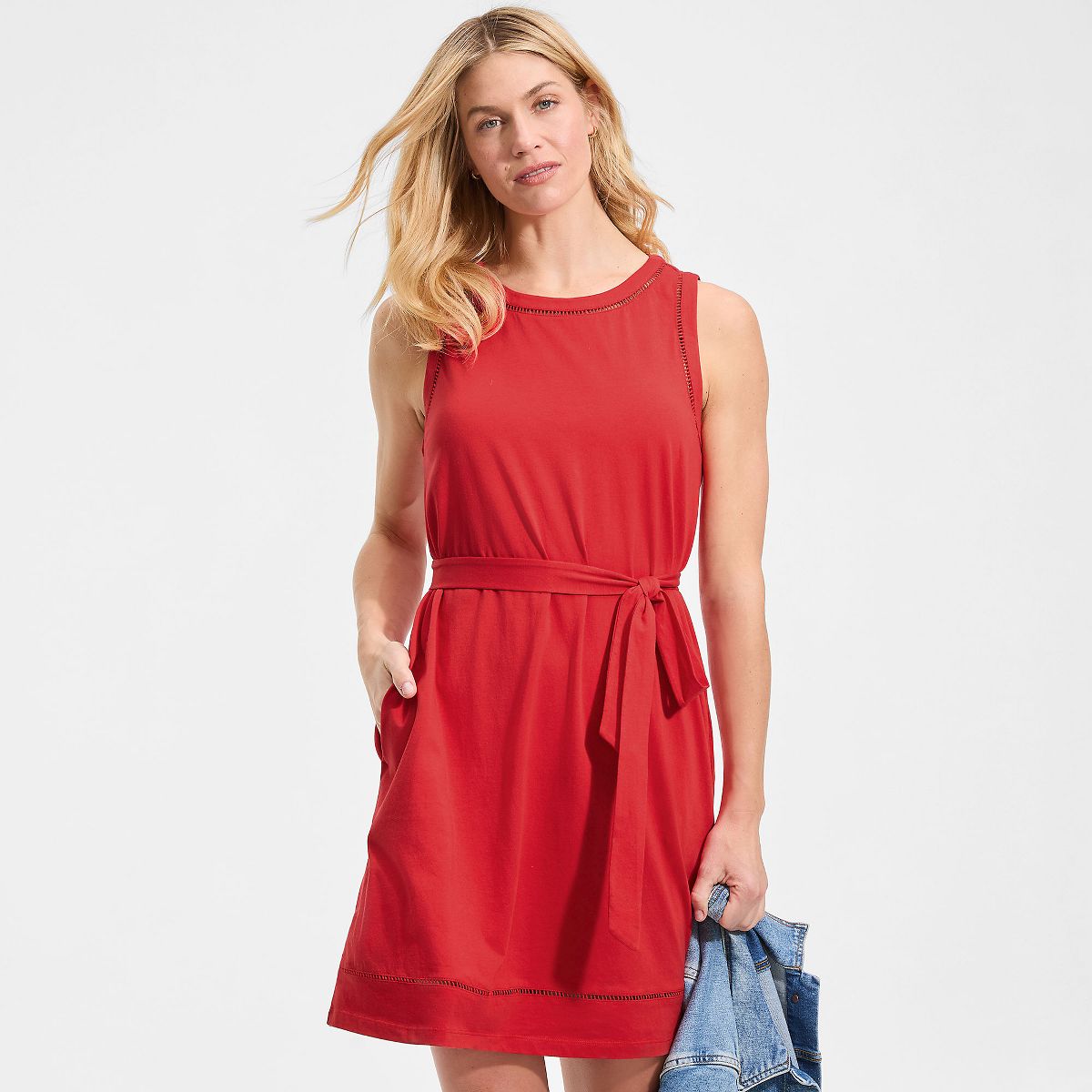 Lands' End Women's Cotton Jersey Crew Neck Sleeveless Shift Dress - thumbnail 4