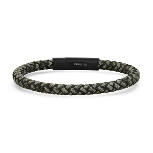 Steeltime Men's braided black/gray leather and black ip stainless steel clasp bracelet - 1 of 4