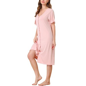 cheibear Women's Nightgown Button Down Short Sleeve Soft Modal Loose Pajama Sleepshirt - 1 of 4