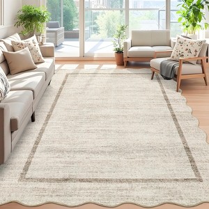 Modern Washable Area Rug, Scalloped Throw Carpet with Non Slip Backing, Low Pile Stain Resistant Floor Carpet for Living Room - 1 of 4