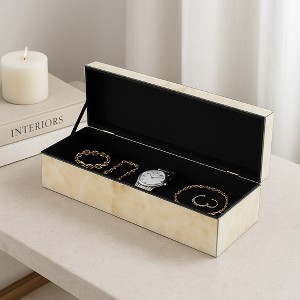 Decorative Marbled Glass Boxes for Home Decor - Stylish Decor Box with Lid for Jewelry Storage, Tabletop, or Keepsake Accent - 5, Ivory - 1 of 4