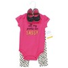 Hudson Baby Infant Girl Cotton Bodysuit, Pant and Shoe Set, Sassy Pants - 2 of 2