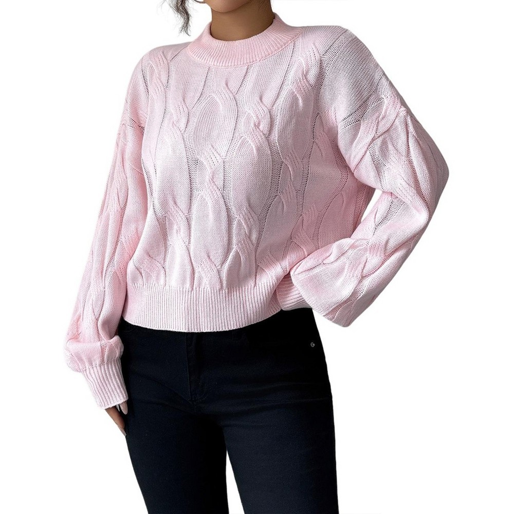 Women's Oversized Knit Sweaters Long Sleeve Round Neck Casual Fall Winter Holiday Outfits Pink XL