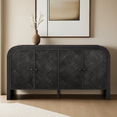 Luxury Multi-Functional MDF Sideboard– Handwoven Wood Slat Doors, Tiered Stepped Design & Premium Solid Wood Veneer - Leovsnove