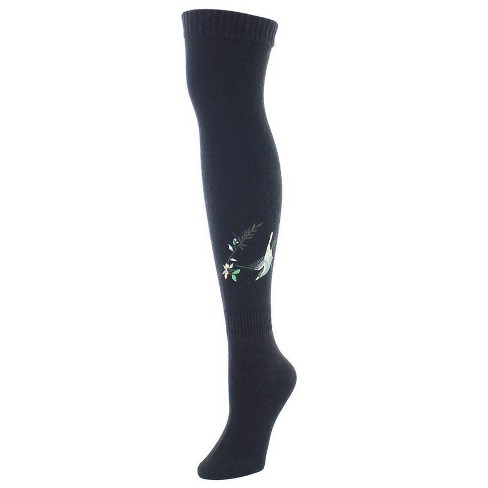 Natori Sora Bird & Vine Over The Knee Sock Black 9-11 : Target