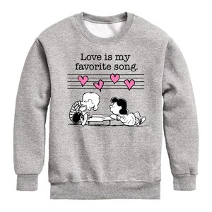 Boys' - Peanuts - Lucy And Schroeder Valentine's Piano Graphic Long Sleeve Fleece Sweatshirt - 1 of 4