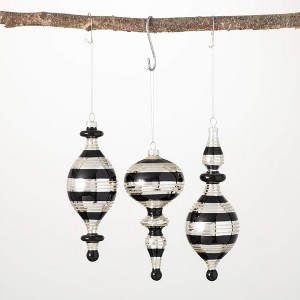 8"H  8.75"H and 7.5"H Sullivans Black Finial Ornament - Set of 3  Black Christmas Ornaments - 1 of 2
