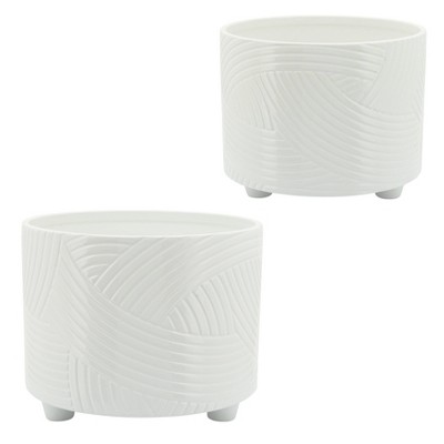 Sagebrook Home Set of 2 Swirl Ceramic Footed Planters White