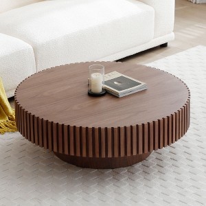 CAVINAS Round Coffee Table,Circle Table with Burl Wood Veneer,Pedestal Base,Center Table for Living Room,Office,Small Spaces Apartment - 1 of 4