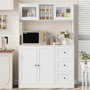 Kitchen Pantry Cabinet with Storage, Buffet Cabinet with Countertop for Microwave Stand, Tall Sideboard Storage Hutch Cabinets with LED - 1 of 4