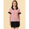 Allegra K Women's Contrast Doll Collar Polka Dots Short Sleeves Blouse - 2 of 4