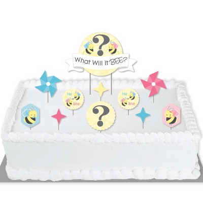 Big Dot of Happiness What Will It Bee - Gender Reveal Cake Decorating Kit - What Will It Bee Cake Topper Set - 11 Pieces