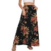 Women's 2025 Maxi A-Line Skirt - Elastic High Waist Flowy Long Skirt with Pockets Brown Floral Black - 2 of 4