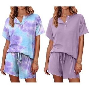 Ekouaer 2 Pack Womens Pajama Sets Short Sleeve Top with Shorts Soft Comfy Loungewear Sleepwear - 1 of 4