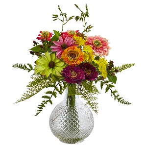 Nearly Natural Mixed Flower in Glass Vase - 1 of 3
