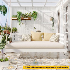 YOOCOZZ Wooden Patio Country Twin Size Swing Daybed with 4pcs 96-inch Hemp Ropes - 1 of 4