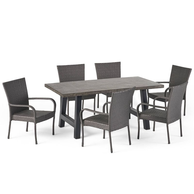 Pelican 7pc Wicker &#38; Lightweight Concrete Dining Set - Gray - Christopher Knight Home, 1 of 7