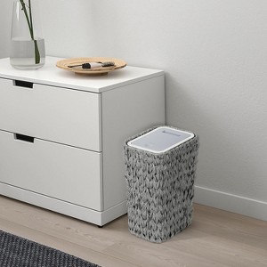 2.6 Gallon Small Rattan Trash Can with Press Lid, Double Layer Slim Wicker Wastebasket for Bathroom, Kitchen, Office, Bedroom, Gray - 1 of 4