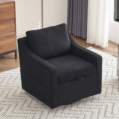 Accent Sofa Chair With Storage Function,360°Swivel Upholstered  Armchair With Pocket,Beige Linen Fabric Swivel Sofa,Single Sofa Chair-Maison Boucle