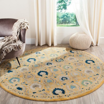 Gold and Ivory High Pile Round Synthetic Area Rug
