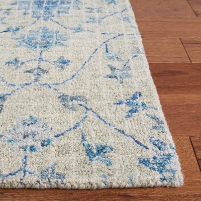 Hand Tufted Silver and Blue Wool Floral Area Rug - 5' x 8'