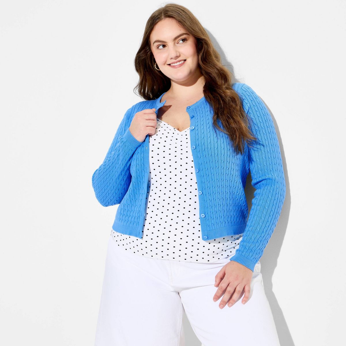 Women's Crewneck Baby Cable Cardigan - Wild Fable™