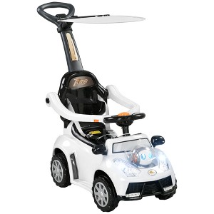 Qaba Push Car for Kids 1-3 Years, 3 in 1 Sliding Car, Foot to Floor Baby Push Car with Removable Handle, Music, Horn, Canopy, Safety Guardrail - 1 of 4