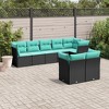 vidaXL Patio Sofa Set with Cushions - 8 Piece Outdoor Furniture, Black Poly Rattan, Blue Fabric, Modular Design, Removable Covers, Assembly Required - 2 of 4