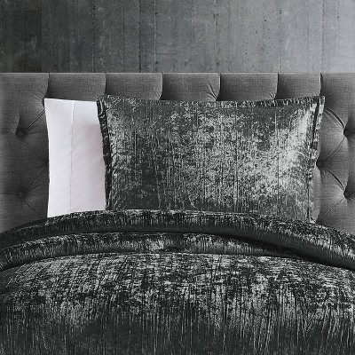 Charcoal Twin Velvet Comforter Set with Sham