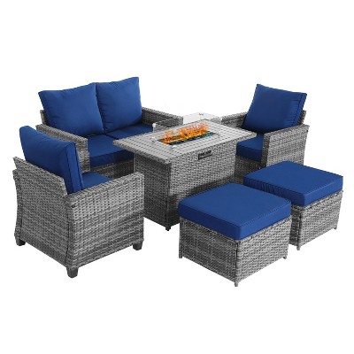 Yardgrace 6-piece set of rattan combination sofa with a stove table