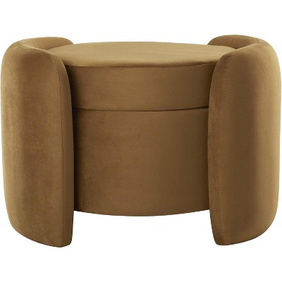 Cognac Brown Nebula 28'' Velvet Storage Ottoman with Dense Foam Padding