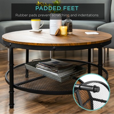 Brown Round Wood and Metal 2-Tier Coffee Table