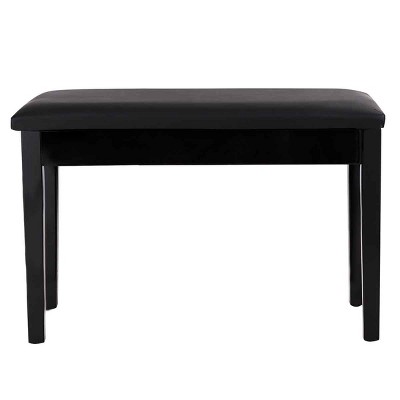Elegant Solid Wood and Black PU Leather Double Duet Piano Bench with Storage