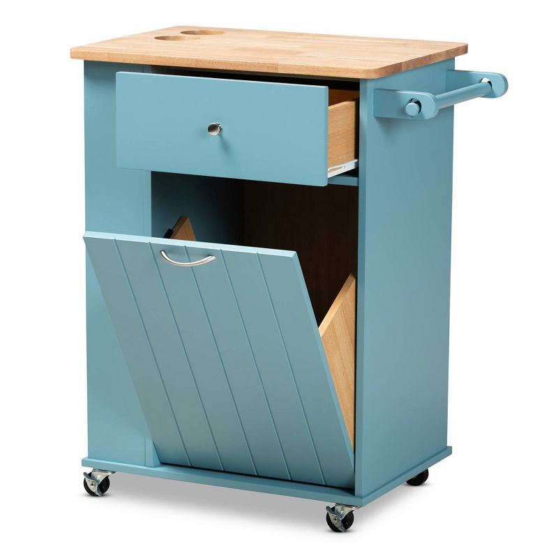 Liona Sky Wood Kitchen Storage Cart Blue/Natural - Baxton Studio, 3 of 15
