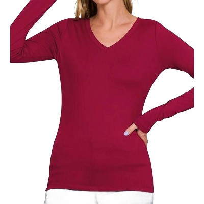 Women's Back To Basic V-Neck Long Sleeve - ZENANA