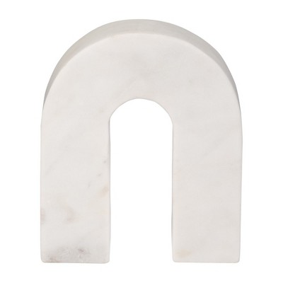 Sagebrook Home 6" Marble Horseshoe Decor - Contemporary White Arched Decorative Horseshoe Sculpture for Home or Office Table Top Accent Decoration