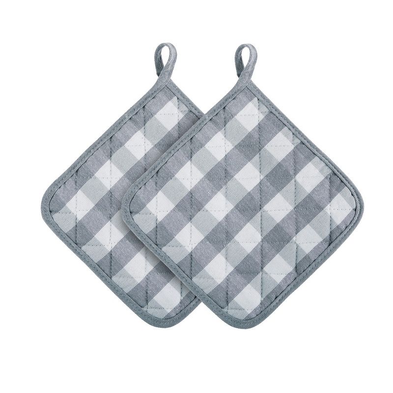 Kate Aurora 2 Pack Gingham Plaid Checkered Country Farmhouse Pot Holders, 2 of 3