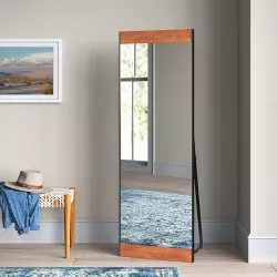 Gita Modern and Contemporary Full Length Mirror, 64"x 21" Framhouse Wood Mirror with Stand - The Pop Maison , Natural