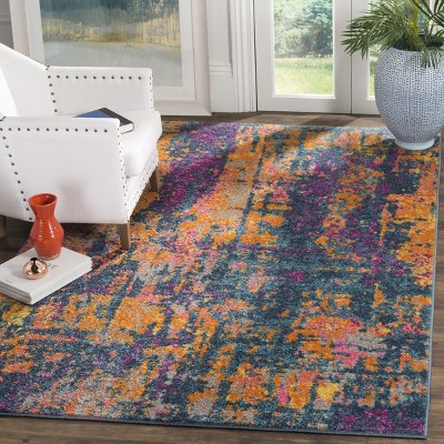 Madison 4' x 6' Blue and Orange Abstract Area Rug