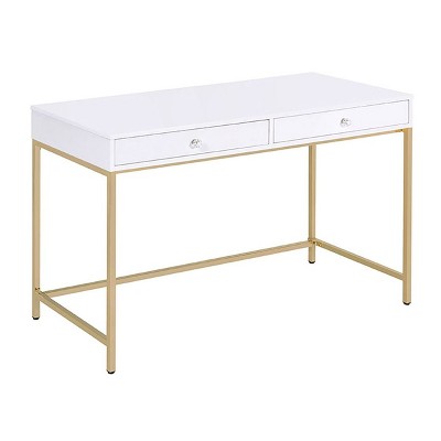 NicBex High Gloss 2-Drawer Writing Desk Contemporary Home Office Desk with Crystal Knobs