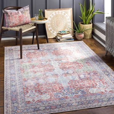Alanya Red and Blue Boho-Chic Machine Washable Runner