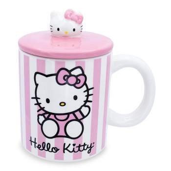 Silver Buffalo Sanrio Hello Kitty Pink Stripes Ceramic Mug With Lid | Holds 18 Ounces