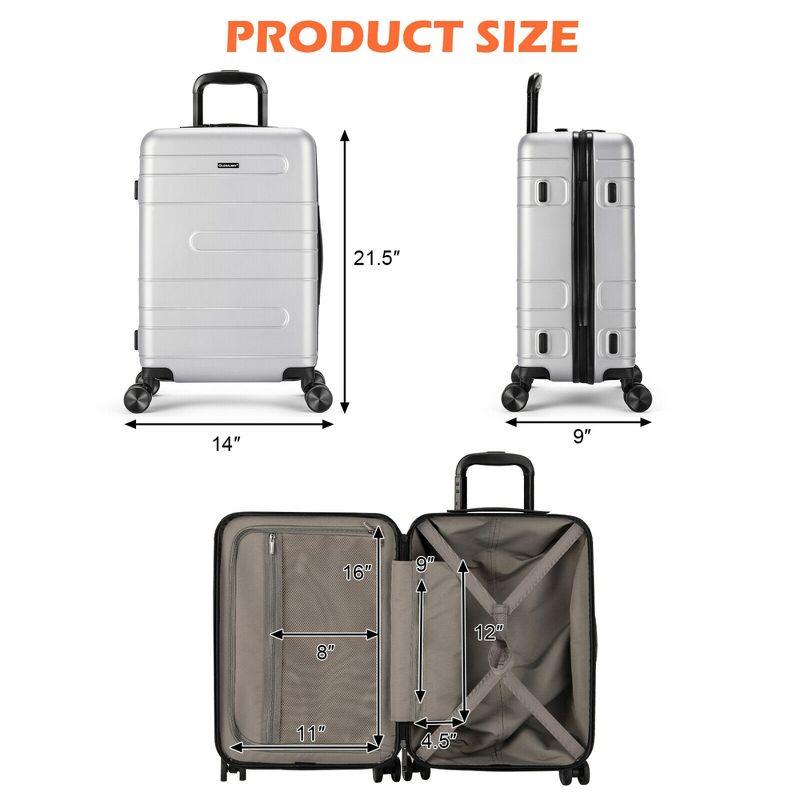 Costway 20''  Luggage Hardside Suitcase w/Spinner Wheel & TSA Lock Black/Silver, 4 of 11
