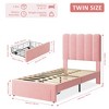 Twin Bed Frame with Under-Bed Drawer, Upholstered Platform Bed with Wave Headboard for Kids/Girls - 2 of 4